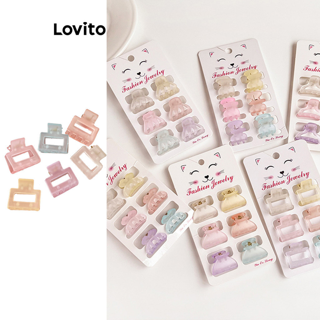 Lovito Grampos De Cabelo Lisos Casuais Transparentes Dopamina Para