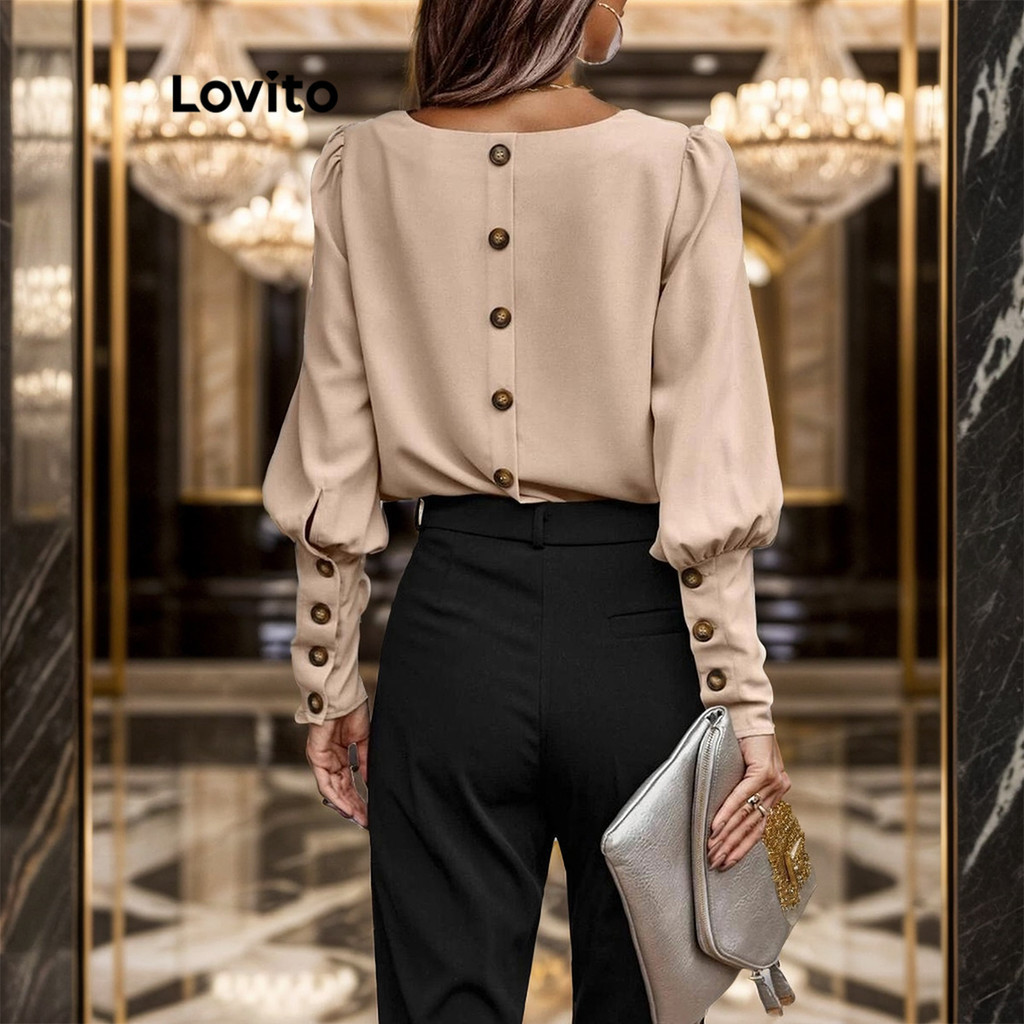 Lovito Elegante Blusa Feminina Lisa Botão LNL50214 Shopee Brasil