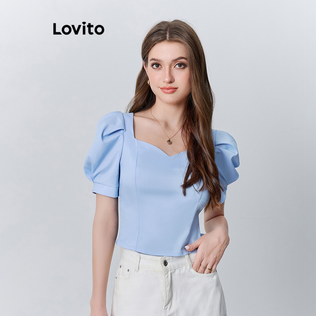 Lovito Blusa Casual Plissada Lisa Para Mulheres L87ED046 Shopee Brasil