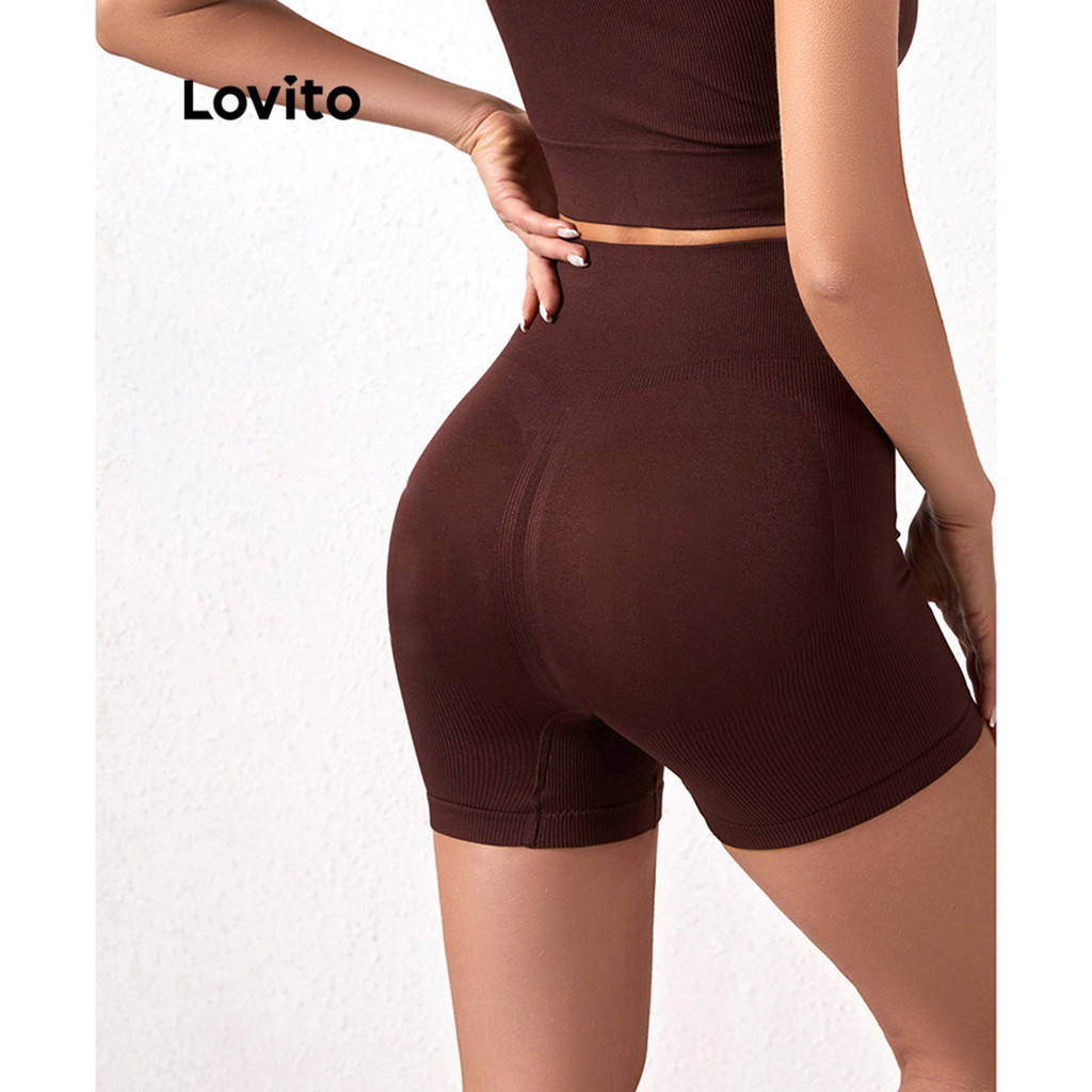 Lovito Shorts Esportivos Esportivos De Malha Canelada Lisa Para