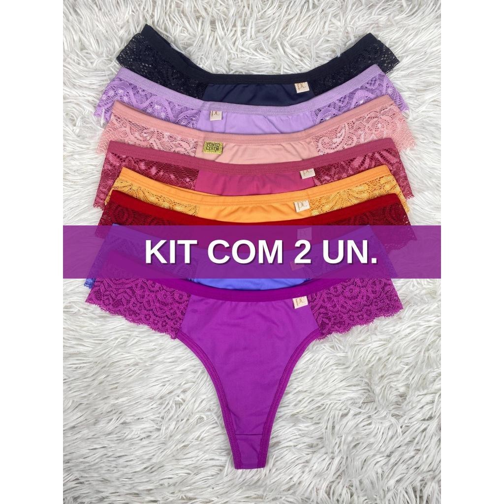Kit C Calcinha Sexy Renda Fio Dental Feminina Lingerie Moda Intima