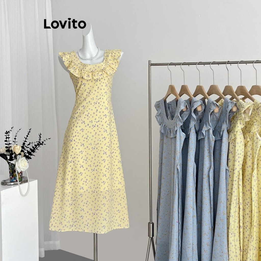 Lovito Vestido Casual Ditsy Floral Acabamento Em Alface Para