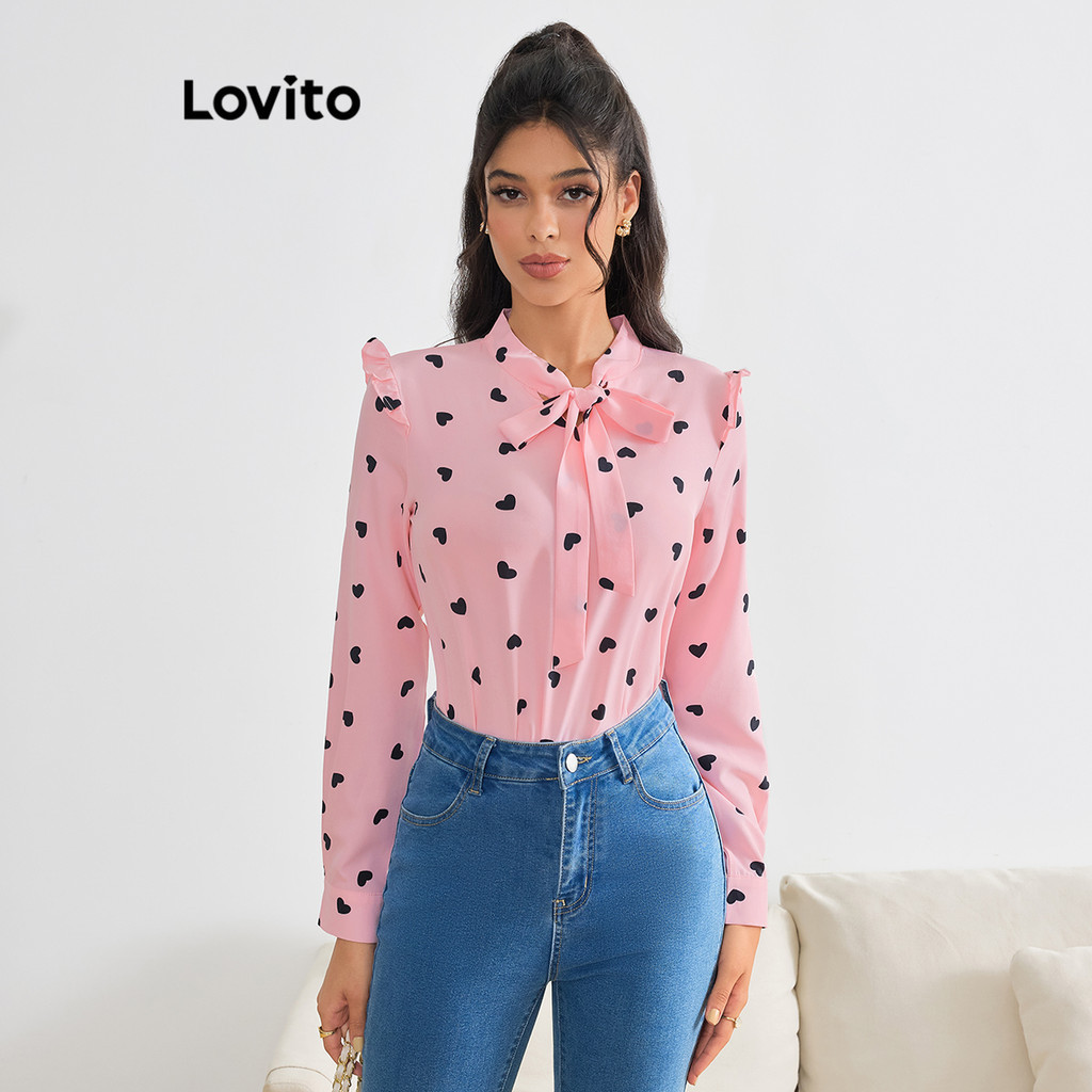 Lovito Blusa Elegante Babados Frontais Em Forma De Cora O Para