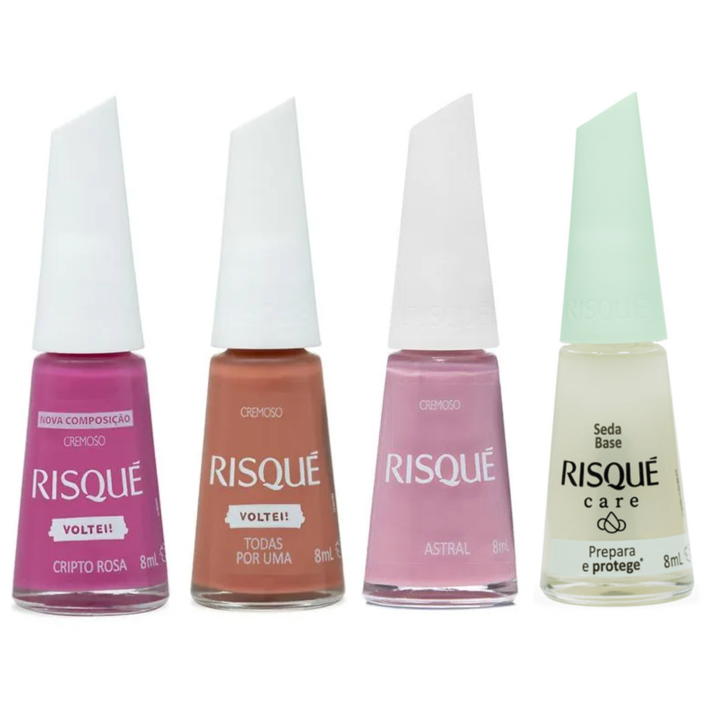Kit Esmaltes Risque Cremoso Nude E Rosa Base Seda Shopee Brasil
