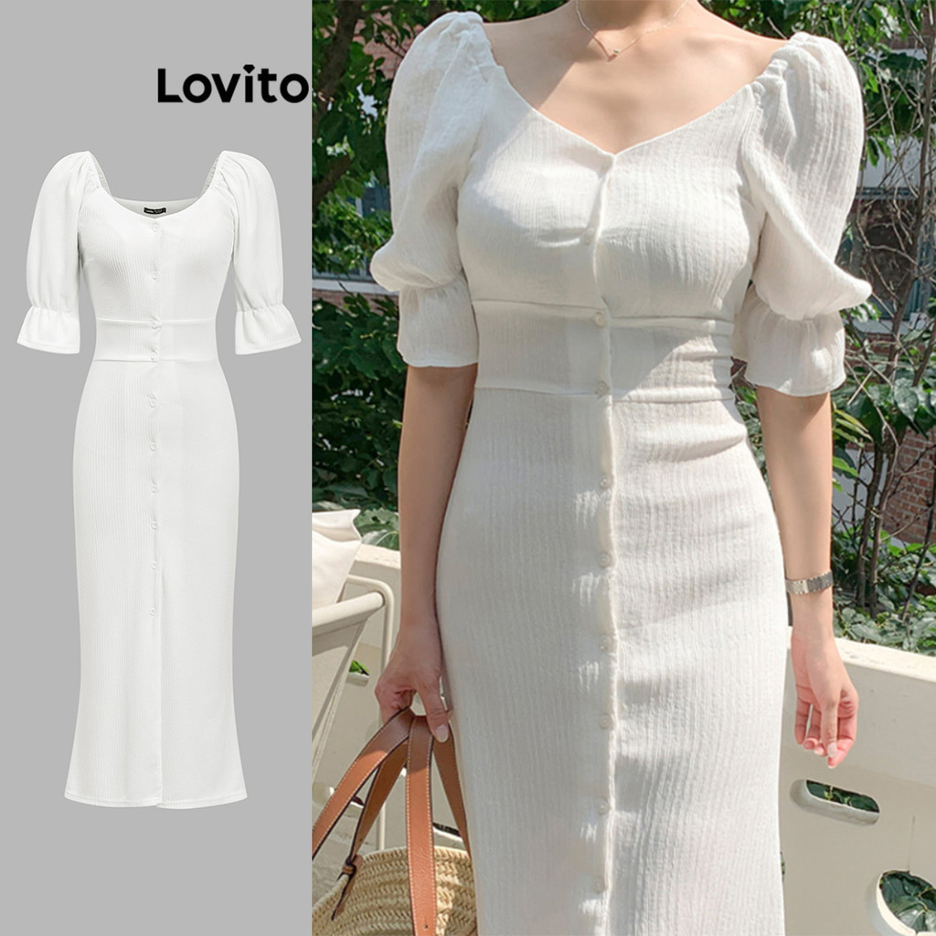 Lovito Vestido Elegante Frontal O Liso Para Mulheres L Ed