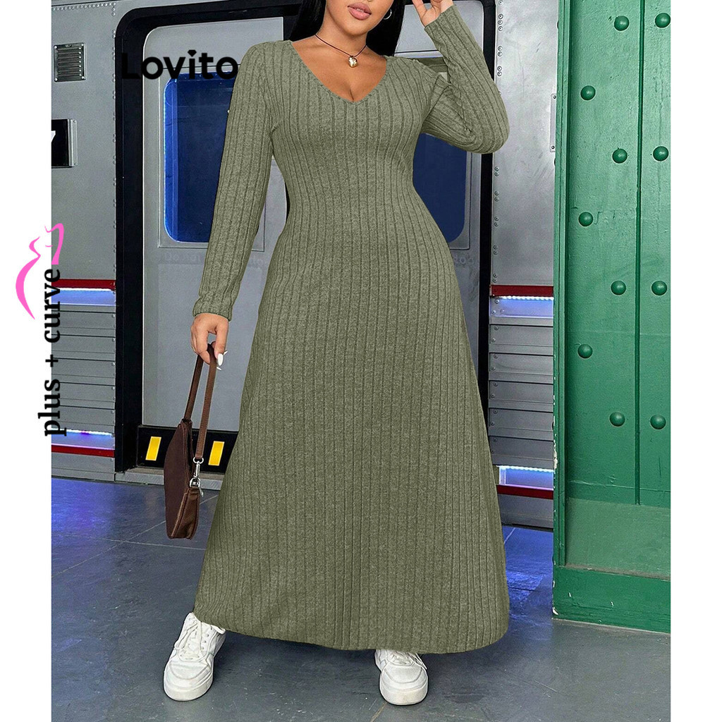 Lovito Vestido B Sico Liso Casual Plus Size Curvo Para Mulheres