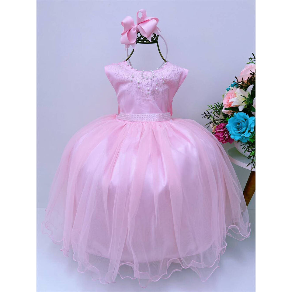 Vestido Infantil Damas de Honra Longo Rosa Pérolas Shopee Brasil