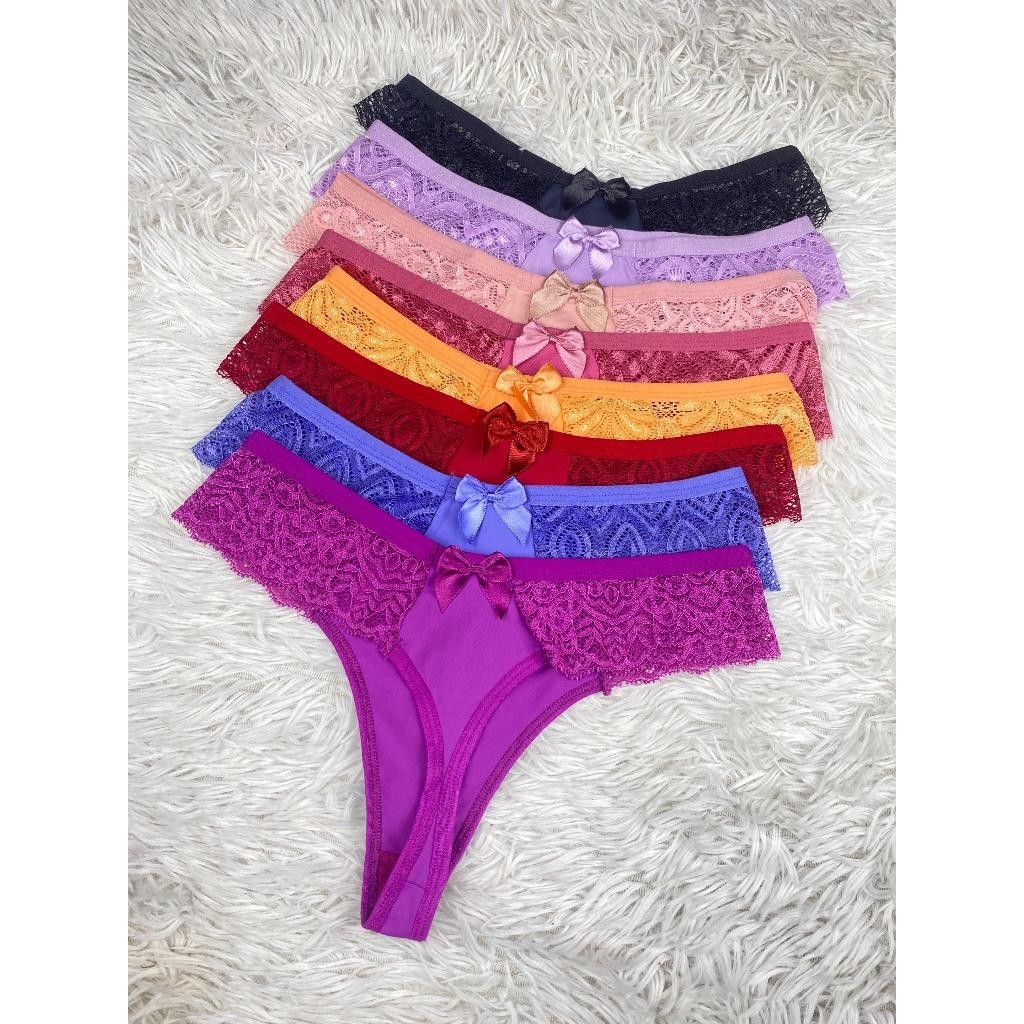 Kit C Calcinha Sexy Renda Fio Dental Feminina Lingerie Moda Intima