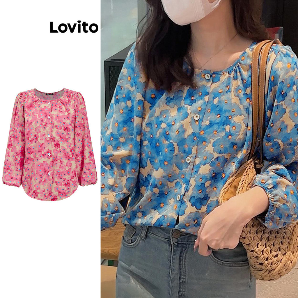 Lovito Casual Blusa Feminina Estampa Ditsy Floral LNE37004