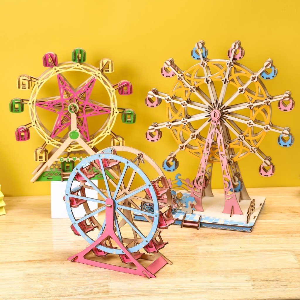 Criativo De Madeira Montado Roda Gigante Brinquedos DIY Artesanal