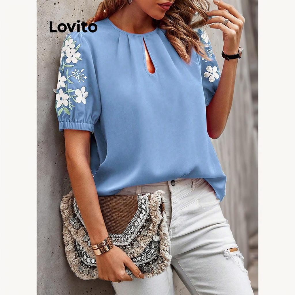 Lovito Blusa Boho Recortes E Bordados Simples Para Mulheres