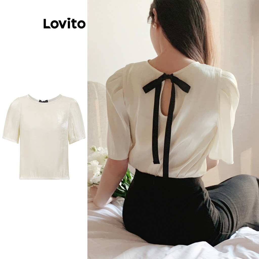 Lovito Blusa colorida elegante laço nas costas e costura em tecido