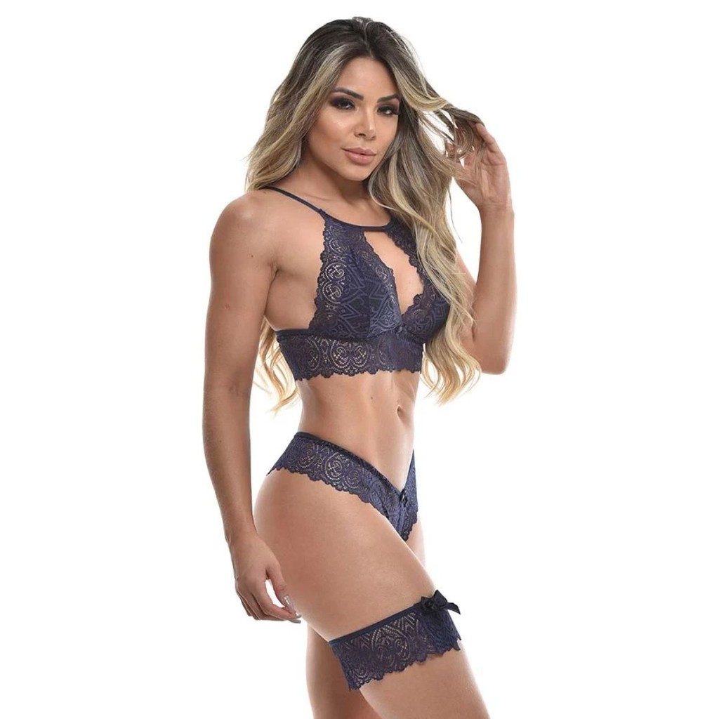Conjunto Cropped Rendado Persex Lingerie Sexy Sensual Shopee Brasil