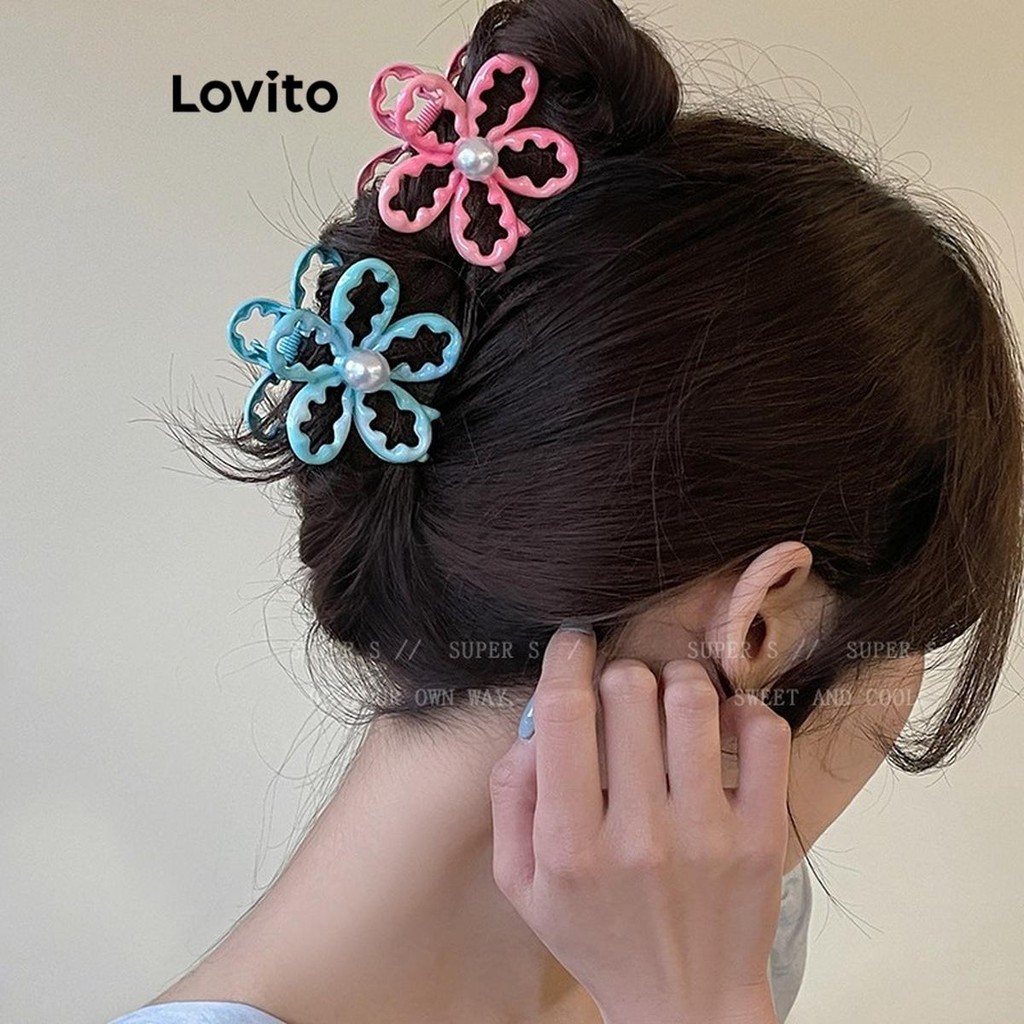 Lovito Grampos de cabelo casuais florais flores pérolas metal gradiente