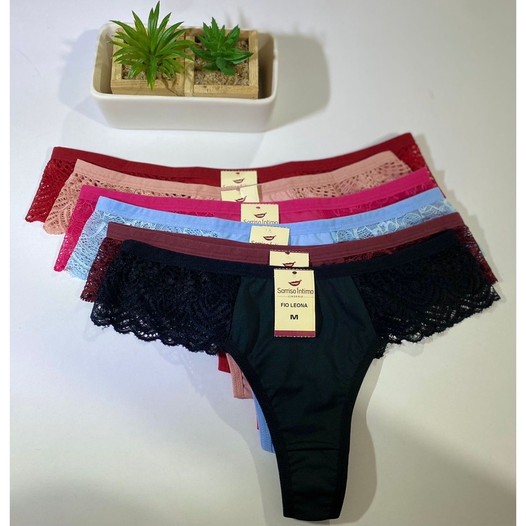 Kit Calcinhas Leona Fio Dental E Renda Na Lateral Lingerie Shopee