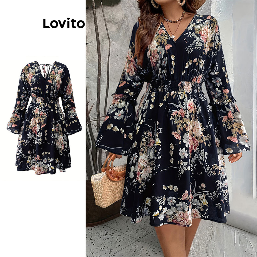 Lovito Vestido Elegante Estampa Floral Ditsy Para Mulheres LNL69083