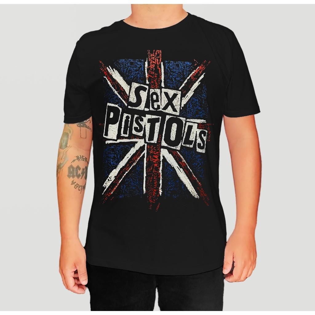 Camiseta Sex Pistols Bandeira Britânica Punk Rock Camisa 100 Algodão