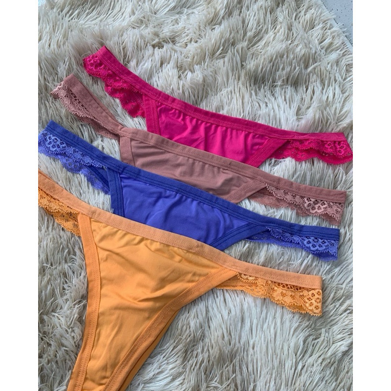 Kit Calcinhas Leona Fio Dental E Renda Na Lateral Lingerie Shopee
