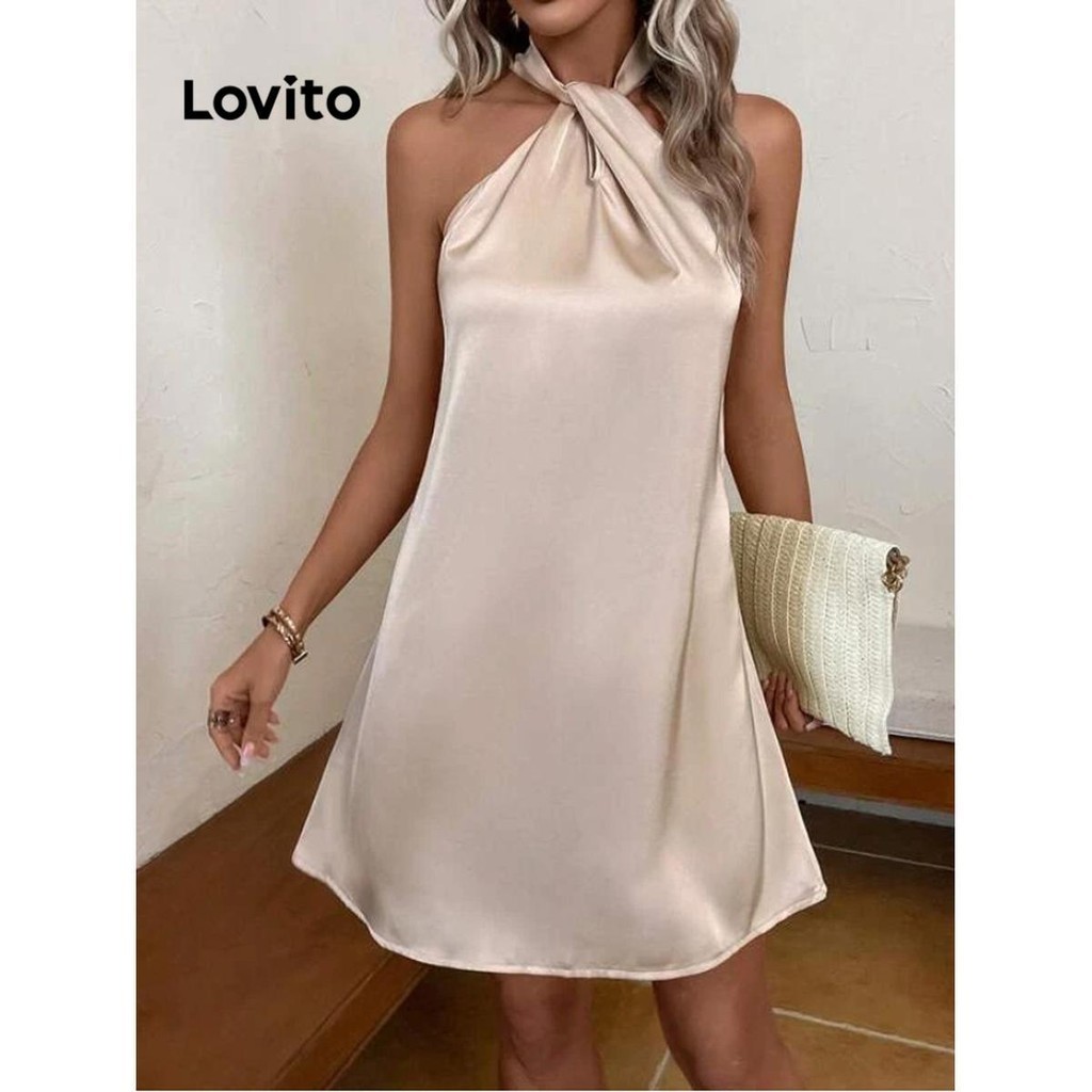 Lovito Vestido Elegante Cruzado Liso Para Mulheres Lnl Shopee Brasil