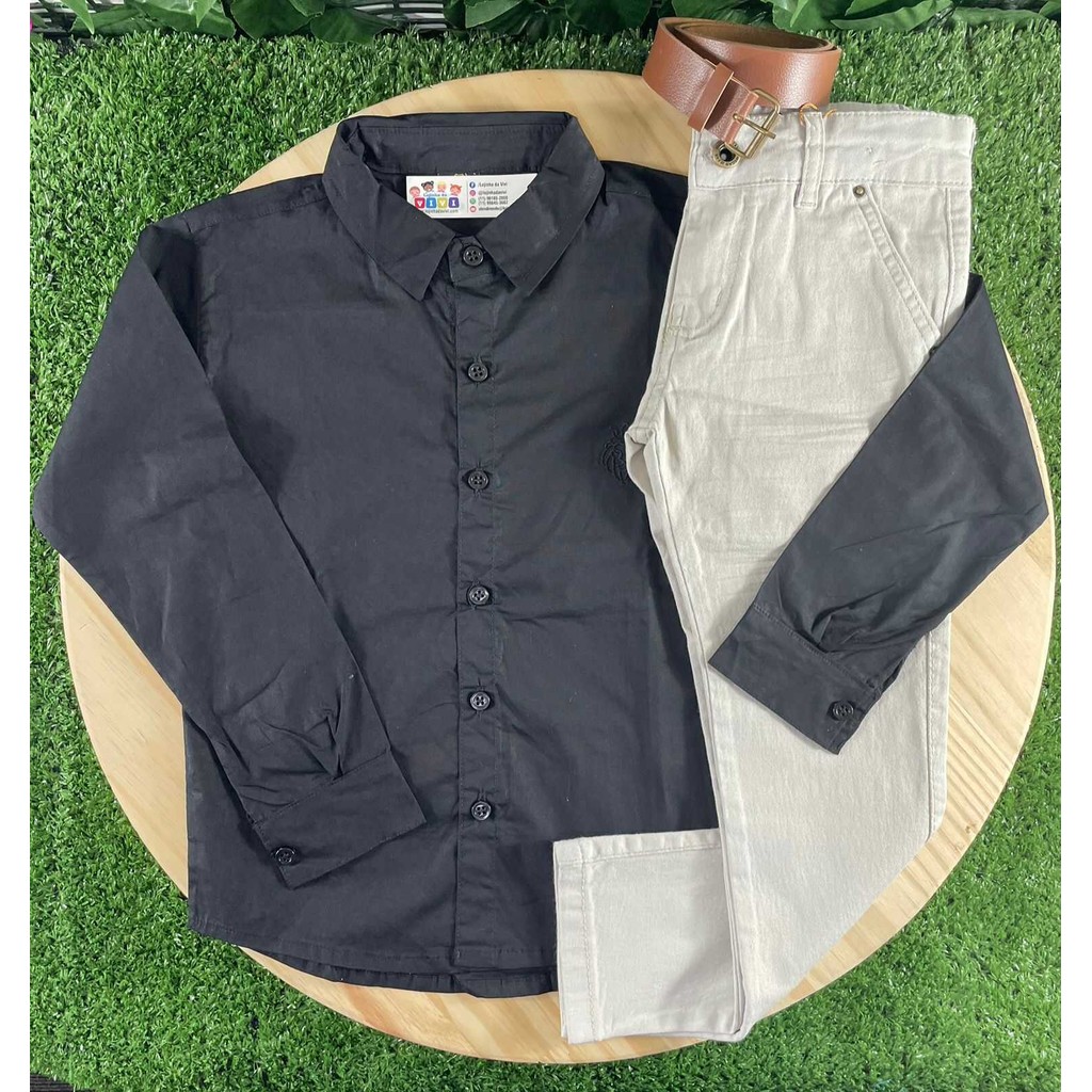 Conjunto Roupa Social Calça Nude Camisa Preta Infantil Formatura
