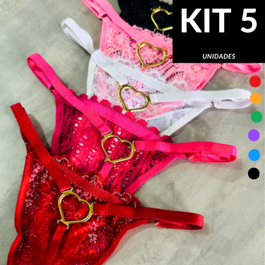 Kit Tangas Cora O Rendada Lingerie Sexy Sensual Pingente Fio