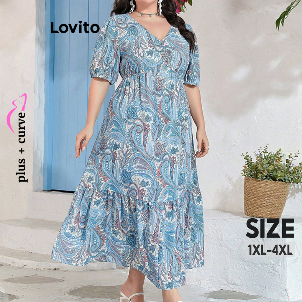 Lovito Vestido Plus Size Curve Casual Paisley Camada Em Camadas Para