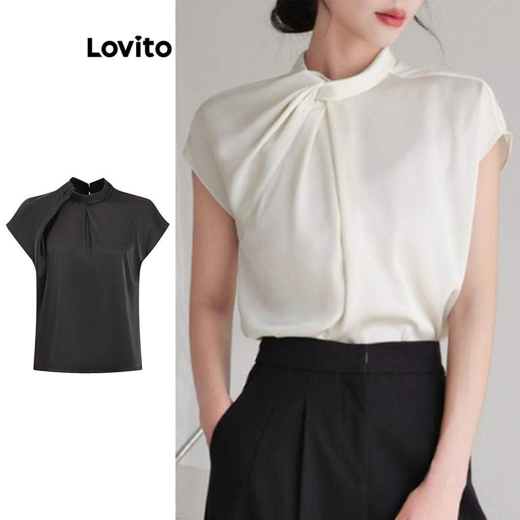 Lovito Blusa Plissada Lisa Elegante Para Mulheres Lne