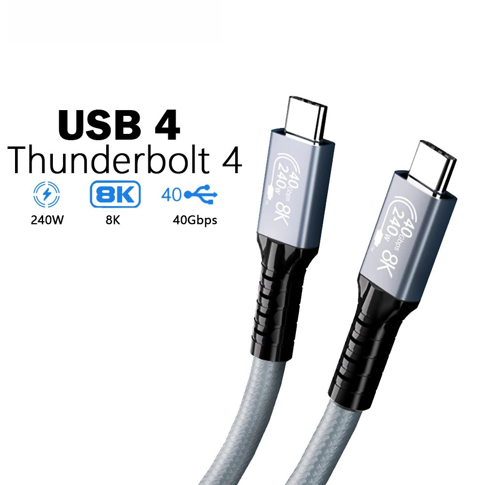 Cabo USB4 40Gbps 240W Thunderbolt 4 Tipo C Cabo De Carregamento Rápido