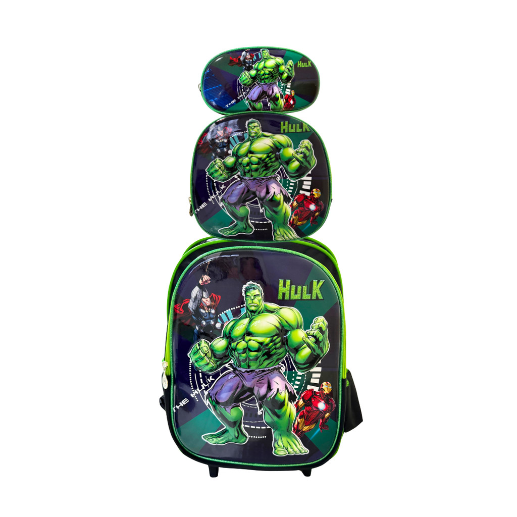 Kit Mochila Escolar Hulk Lancheira Estojo D Auto Relevo Bolsa De