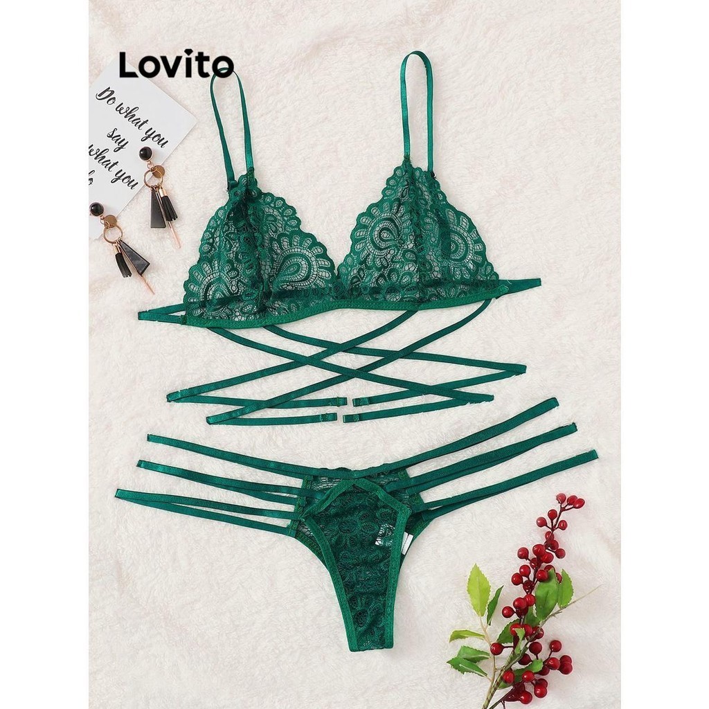 Lovito Sexy Simples Renda Cruzada Lingerie Sexy Para Mulheres LNL62254