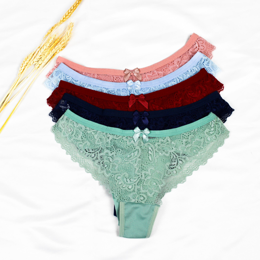 Kit 5 Calcinhas Lingerie Detalhe Lateral Rendada Fio Dental Shopee Brasil