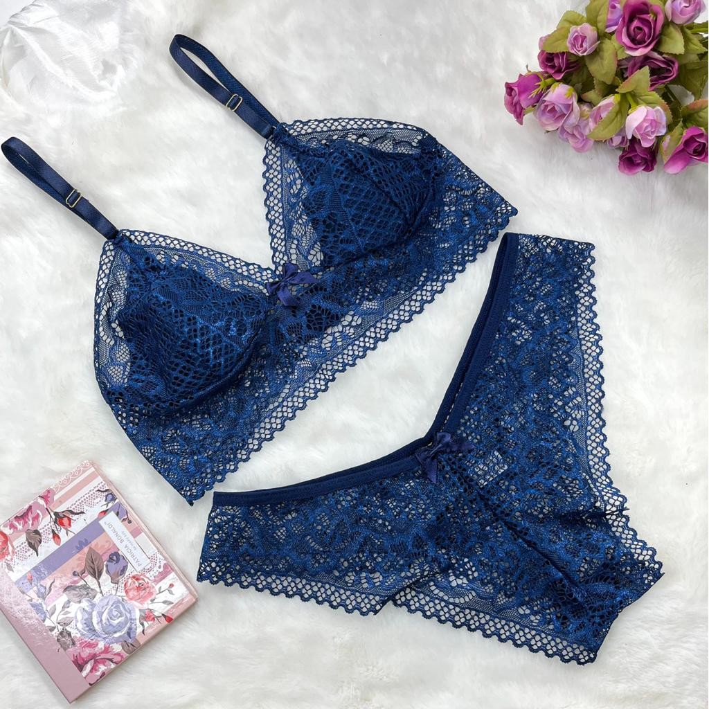Conjunto De Lingerie Calcinha E Suti Sem Bojo De Renda Sexy Liz
