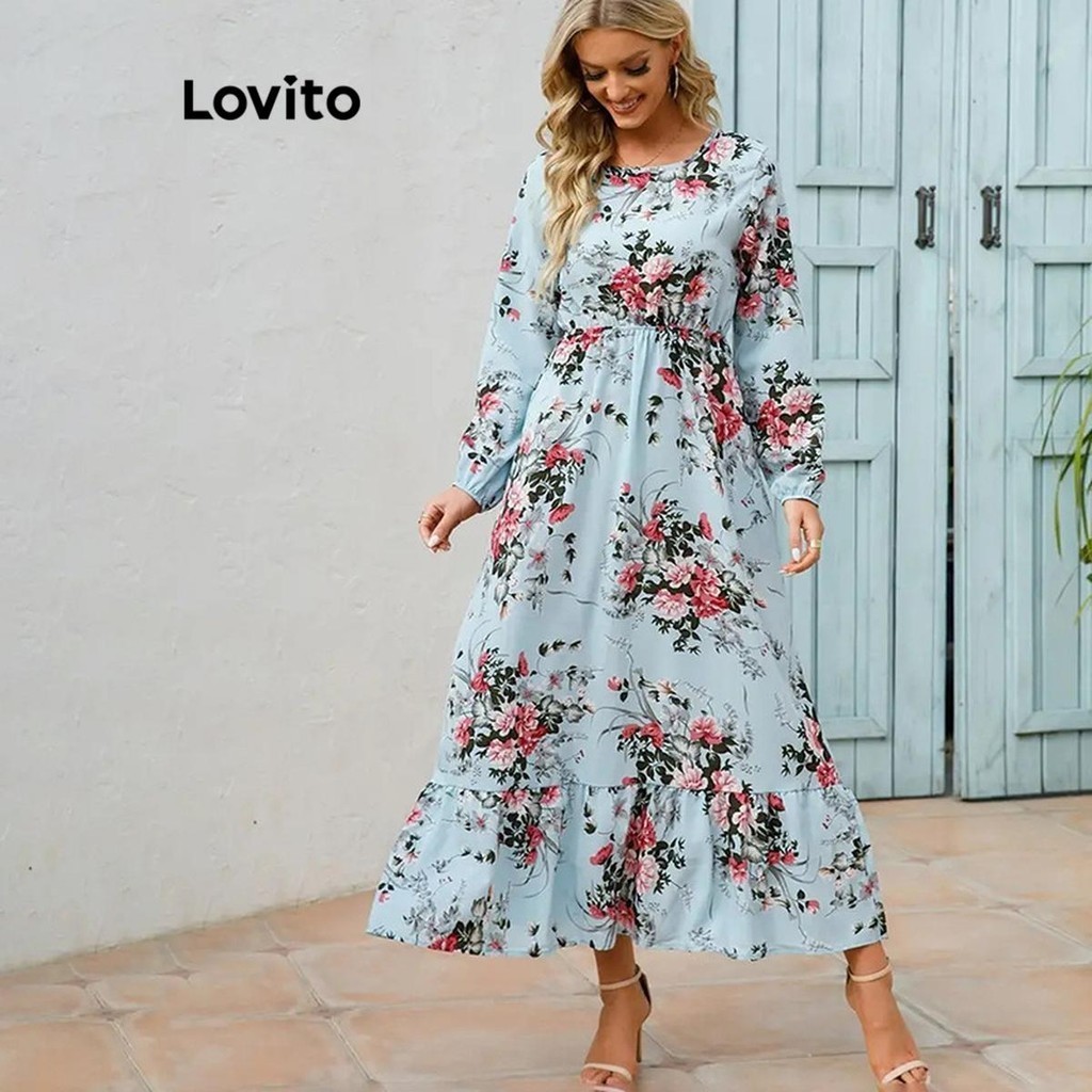 Lovito Vestido Plissado Floral Elegante Para Mulheres LNL58305 Shopee