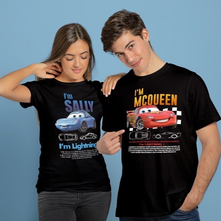 Camisa Camiseta de Casal relâmpago mcqueen e Sally Unissex 100 Algodao