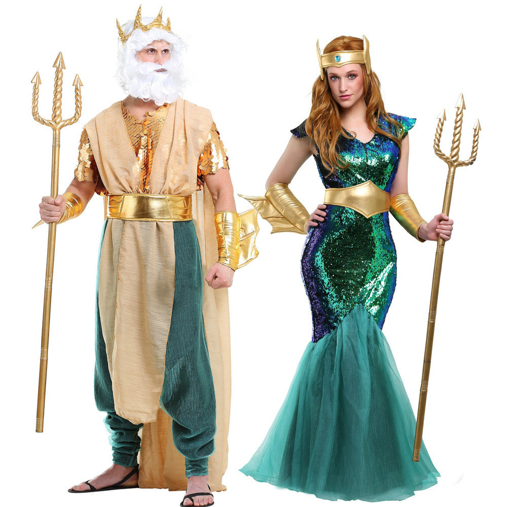 Traje de Halloween adulto casal Aquaman antigo cleópatra faraó traje