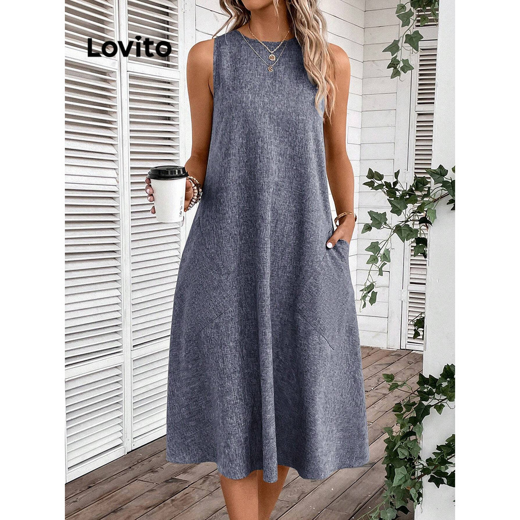 Lovito Vestido Casual De Bolso Liso Para Mulheres LBL13402 Shopee Brasil