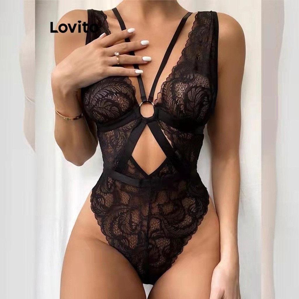 Lovito Lingerie Sexy De Renda Lisa Sexy Para Mulheres LNL69354 Shopee