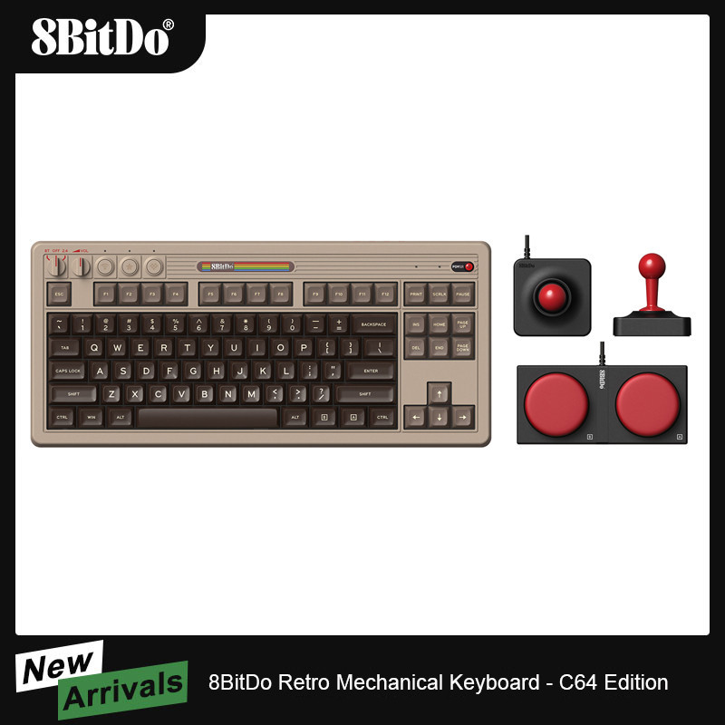 8BitDo Retro Teclado Mecânico C64 Edition Bluetooth 2 4G USB C De Jogo