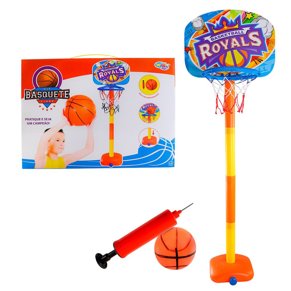 Kit Basquete Infantil Cesta Tabela Bola e Bomba Criança Brinquedo