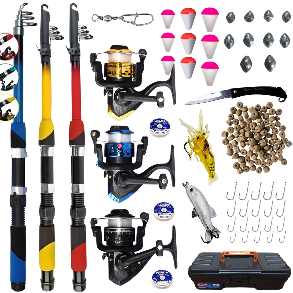 Kit Pesca Completo Varas Telesc Pica Molinetes Iscas Shopee