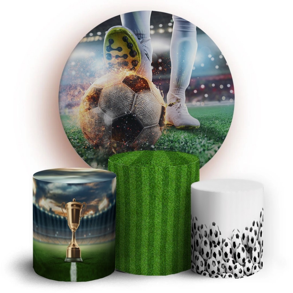 Kit Capa Painel Trio Capas De Cilindros Sublimado Tema Futebol