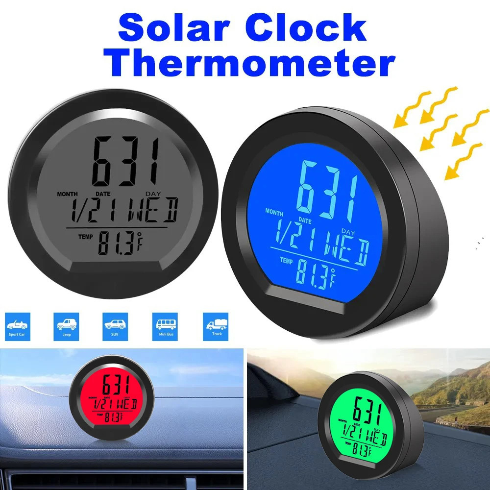 Rel Gio Digital Para Carros Solares Data Semana Term Metro Lcd Visor