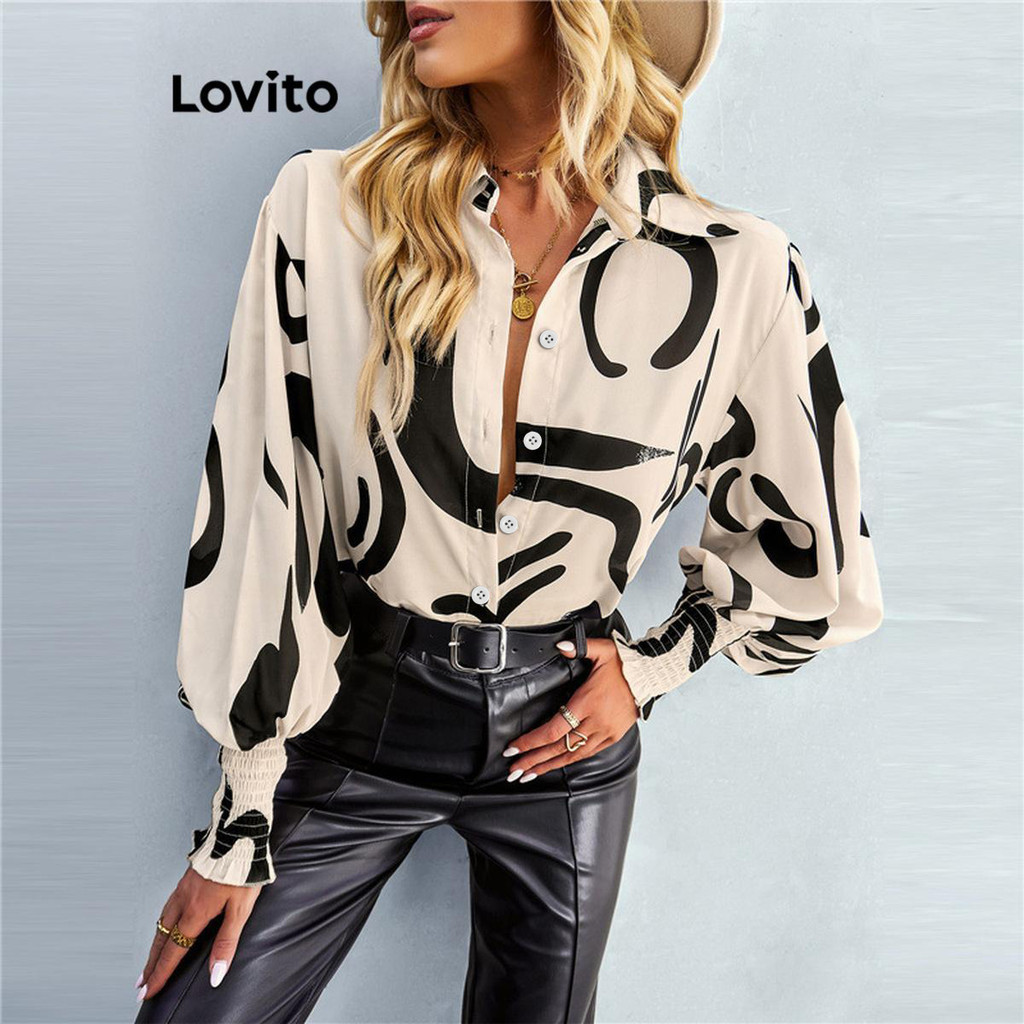 Lovito Blusa Feminina Elegante Geom Trica Colorida O Colorblock