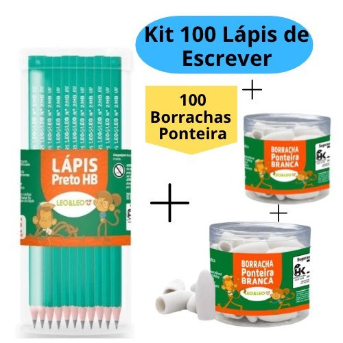 Kit 100 lápis de Escrever Nº2 Preto 100 Borracha Escolar Ponteira