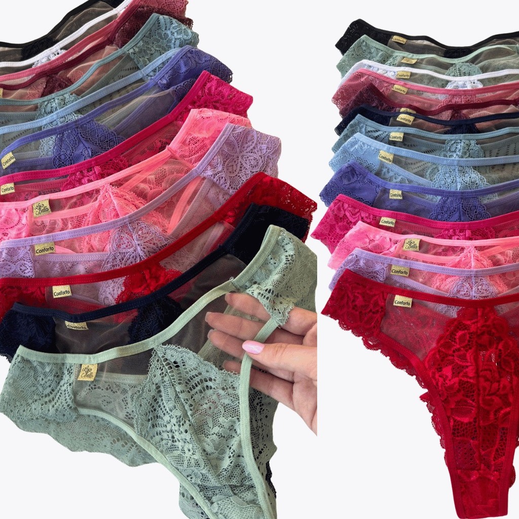 Kit 5 Calcinha Sex Renda Tule Fio Dental Sexy Lingerie Erotica Alta