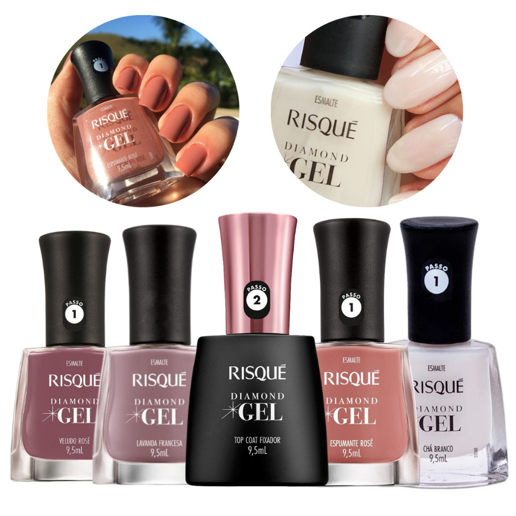 Kit Esmaltes Risque Cores Nude E Top Coat Coleção Diamond Gel Manicure Pedicure Shopee Brasil