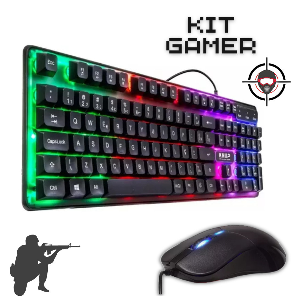 Kit Teclado e Mouse Gamer Fio Usb e Iluminação Led KNUP KP TE118