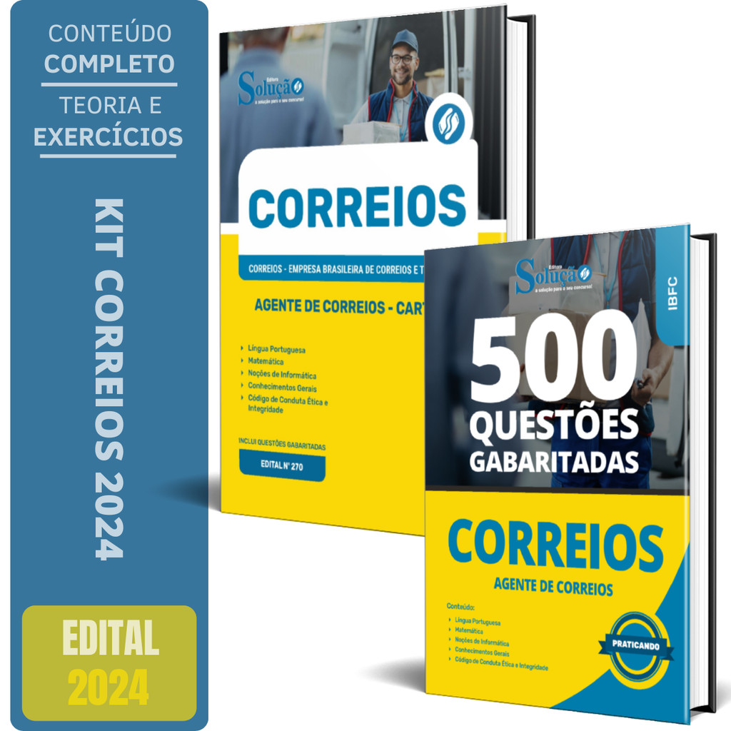 Kit Aprovação Apostila Correios 2024 Carteiro Caderno 500 Questões