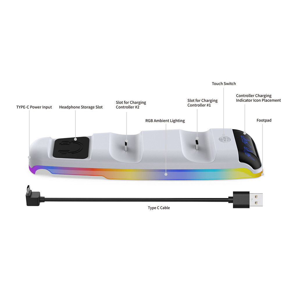 Para PS5 Fino Duplo Controlador Doca De Carregamento RGB Carregador