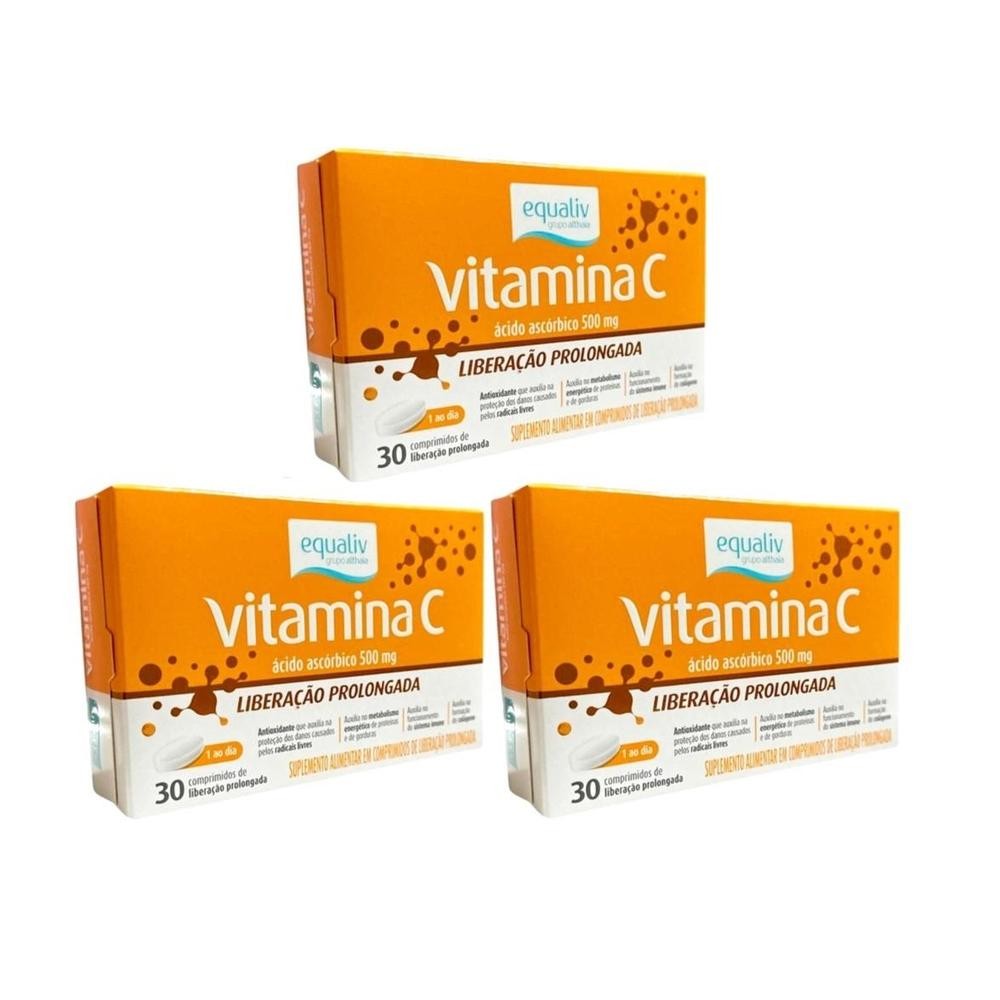 Kit 3 Vitamina C 500mg Equaliv Althaia C 30 Comp Potencifica Seu